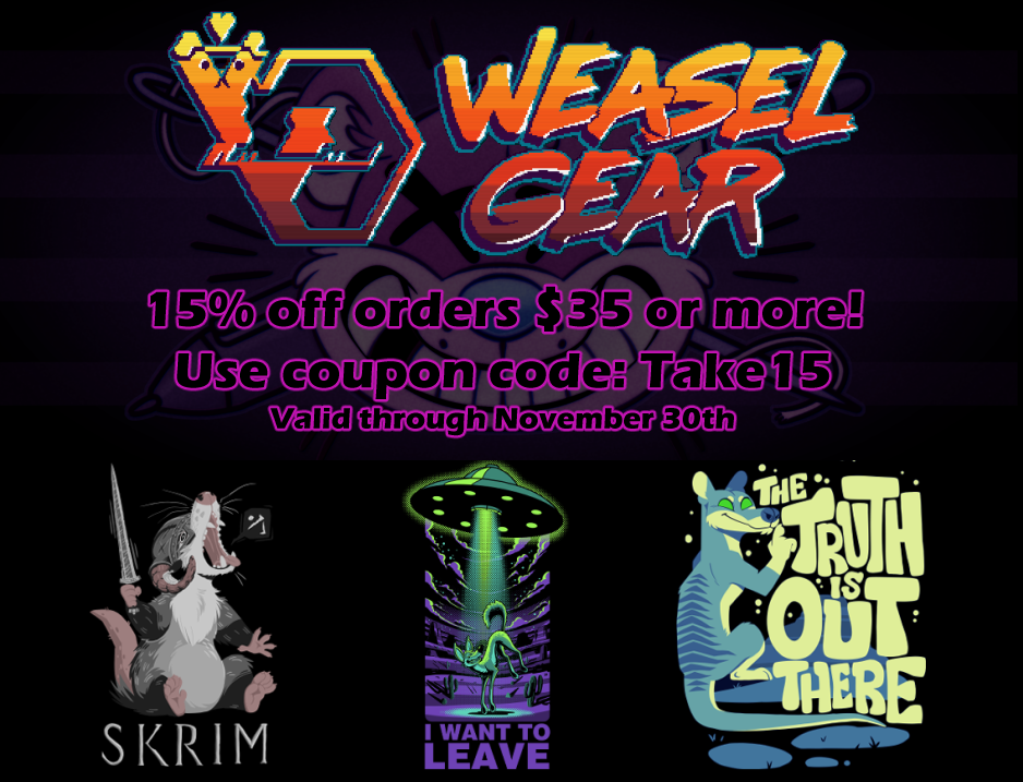 15% off orders over $35! Always free shipping on orders $70+ (US Only). - Weasel Gear